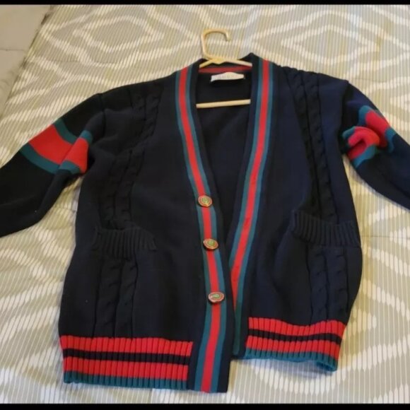 Gucci Cardigan Wool Navy Top Size Medium - Picture 3 of 4